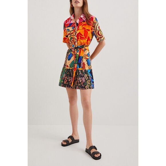 Desigual Maximalist Botanical Floral Bloom Mini Dress Short Sleeve Size Large - Picture 1 of 10